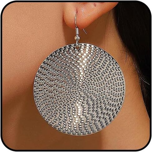 Hammered Gold Large Earrings for Women Boho Vintage Texture Disc Circle Drop Dangle Earrings Trendy Big Round Coin Earrings Vacation Jewelry Gift in Saudi Arabia