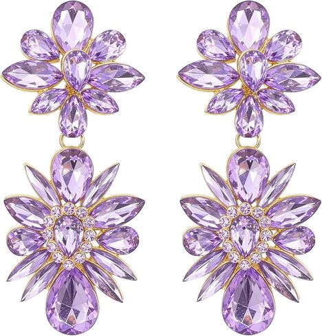 Light Blue Earrings for Women,Dangle Earrings Rhinestone Flower Crystal Drop Earring Dangling Earring for Wedding Brides Jewelry Gifts in Saudi Arabia