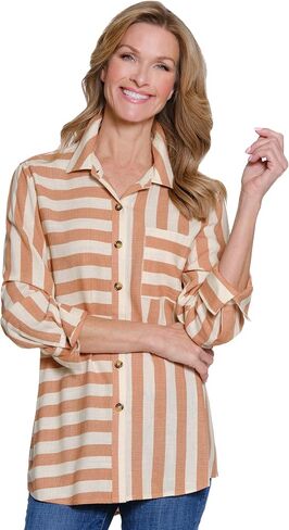 MULTIPLES Womens Clothing |Three Quarters Sleeve Button Front Hi-Lo Shirt | Dressy & Casual Clothing for Women in Saudi Arabia