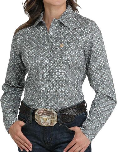 Cinch Women's Long Sleeve Button Up Western Shirt - White & Blue Medallion Print in Saudi Arabia