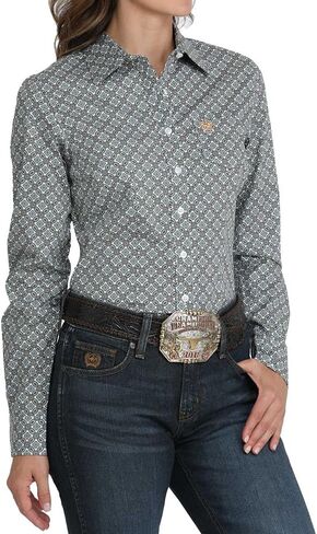 Cinch Women's Long Sleeve Button Up Western Shirt - White & Blue Medallion Print in Saudi Arabia