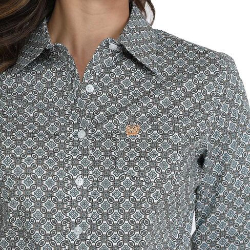 Cinch Women's Long Sleeve Button Up Western Shirt - White & Blue Medallion Print in Saudi Arabia