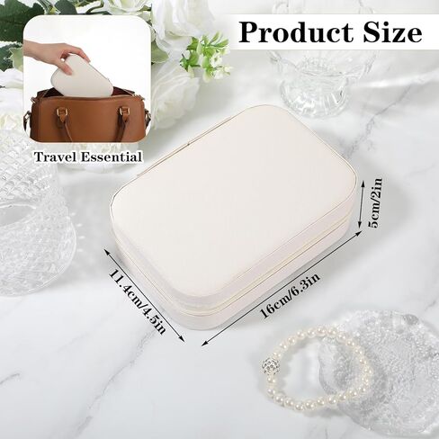 عبوتين من حافظات تنظيم المجوهرات المصنوعة من جلد البولي يوريثان مع مرآة للنساء، مجموعة صندوق مجوهرات مخملية محمولة للأقراط والخواتم والقلادة والسوار - مجموعة هدايا فاخرة (بيج) in Kuwait