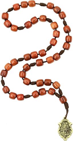 Catholica Shop Catholic Religious Wear I Catholic Religious St Michael Medal Chaplet Rosary for Prayer with Cherry Wood Beads I Beaded Rosary 9 Inches in Kuwait