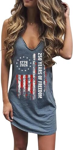 LLHXRUI American Flag Sleeveless Mini Dress for Women Stars Stripes Graphic Beach Sundress 4th of July Patriotic Tank Dress in Kuwait