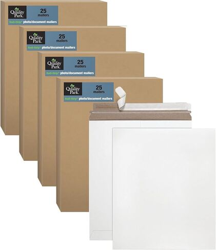 Quality Park Photo Document Mailers, Redi-Strip Self Seal Closure, Rigid Stay Flat Mailer, White Recycled Fiberboard, 6" x 8", 100 per Box in Saudi Arabia
