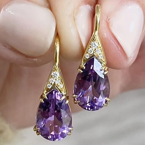 Exquisite Waterdrop Purple Zirconia Dangle Earrings for Women Wedding Party Fashion Gold Color Plated Jewelry Gift in Saudi Arabia