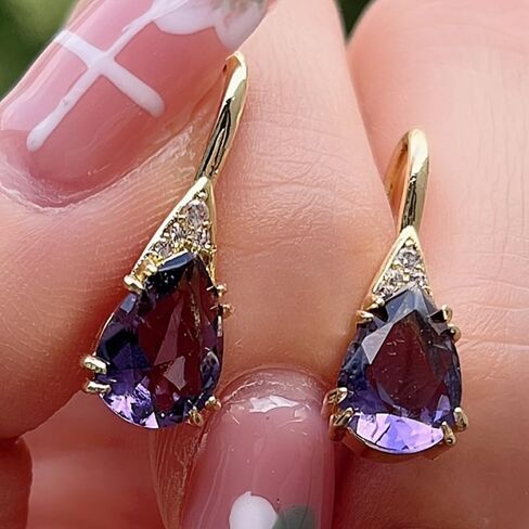 Exquisite Waterdrop Purple Zirconia Dangle Earrings for Women Wedding Party Fashion Gold Color Plated Jewelry Gift in Saudi Arabia