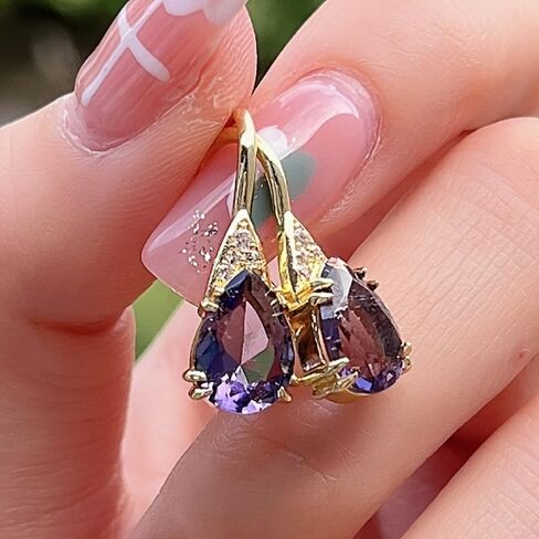Exquisite Waterdrop Purple Zirconia Dangle Earrings for Women Wedding Party Fashion Gold Color Plated Jewelry Gift in Saudi Arabia