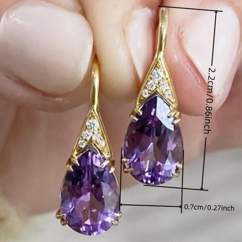 Exquisite Waterdrop Purple Zirconia Dangle Earrings for Women Wedding Party Fashion Gold Color Plated Jewelry Gift in Saudi Arabia
