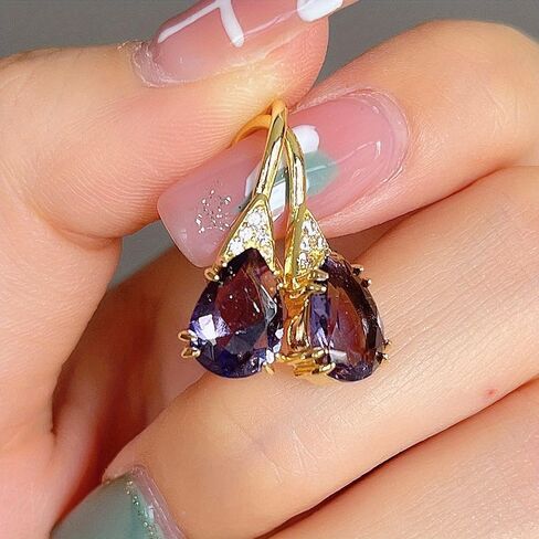 Exquisite Waterdrop Purple Zirconia Dangle Earrings for Women Wedding Party Fashion Gold Color Plated Jewelry Gift in Saudi Arabia