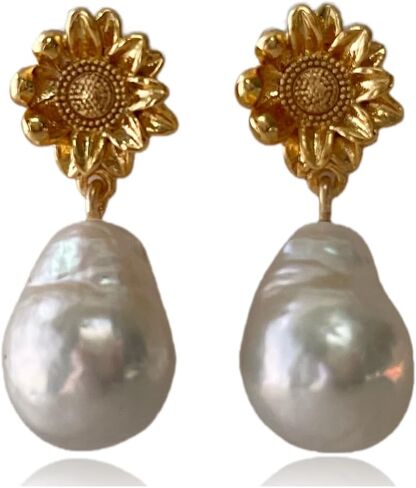 Baroque Pearl Earrings drop teardrop earrings freshwater pearl earrings for women 14K gold plated bridal wedding birthday jewelry gift in Kuwait