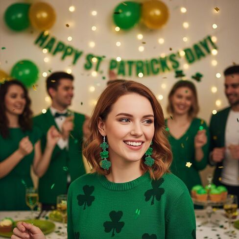 St Patricks Day Earrings, 9 Pairs Green Earrings with Shamrock and Irish Hat Designs for Women, Festive Stud and Dangle Earrings Set for St. Patrick's Day Accessories and Gifts in Kuwait