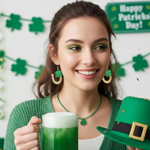 St Patricks Day Earrings, 9 Pairs Green Earrings with Shamrock and Irish Hat Designs for Women, Festive Stud and Dangle Earrings Set for St. Patrick's Day Accessories and Gifts in Kuwait