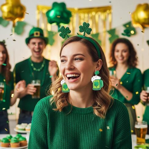 St Patricks Day Earrings, 9 Pairs Green Earrings with Shamrock and Irish Hat Designs for Women, Festive Stud and Dangle Earrings Set for St. Patrick's Day Accessories and Gifts in Kuwait