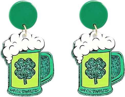 عيد القديس باتريك المجوهرات القرط الأيرلندية شامروك أربع أوراق قبعة تتدلى الأقراط للنساء، الاكريليك الأخضر البرسيم المرأة عيد القديس باتريك زينة الأقراط حظا سعيدا عطلة ملابس الملحقات in Kuwait