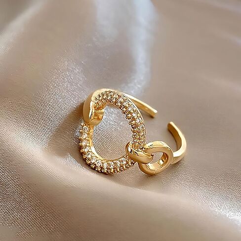 Adjustable Rings Chunky Statement Rings For Women Fashion Rings Yellow Gold Geometric Rhinestone in Kuwait