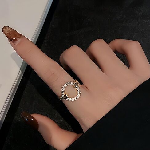 Adjustable Rings Chunky Statement Rings For Women Fashion Rings Yellow Gold Geometric Rhinestone in Kuwait