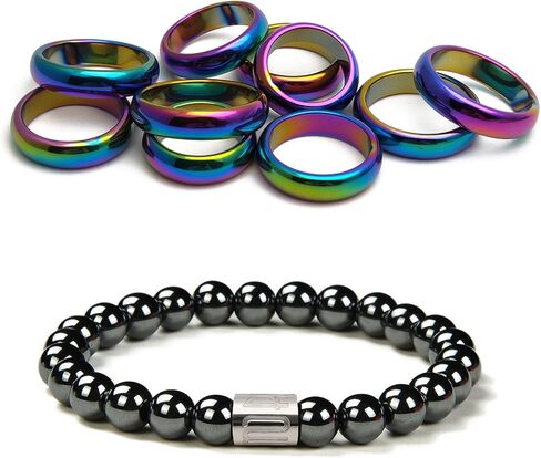 Morchic قوس قزح اللون الهيماتيت عادي الفرقة خواتم 10 قطعة ، 7.5 "الهيماتيت المغناطيسي 8 مللي متر الخرز سوار الترويج in Kuwait