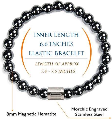 Morchic قوس قزح اللون الهيماتيت عادي الفرقة خواتم 10 قطعة ، 7.5 "الهيماتيت المغناطيسي 8 مللي متر الخرز سوار الترويج in Kuwait