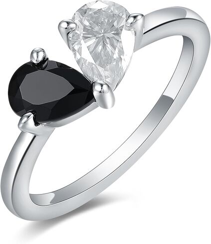Natural Black Onyx Wedding Ring for Women 925 Sterling Silver Plated with Platinum Agate Gemstone Engagement Promise Cocktail Ring for Her Size 4-9 in Kuwait