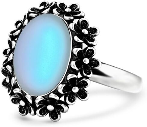Natural Oval Stone Flower Ring,Vintage Antique Oval Real Genuine Crystal Gemstone Statement Floral Ring Jewelry for Women Her in Saudi Arabia