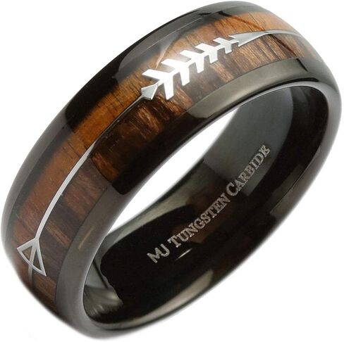 Koa & Pear Wood in Black Plated Tungsten Carbide Arrow 6mm & 8mm Wedding Ring in Kuwait