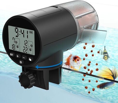 Automatic Fish Feeder Dispenser for Aquarium, 200ml Large Capacity Auto Turtle Fish Feeder for Small Tank, Battery Powered Food Feeding Timer for 7, 14 Day Weekend Vacation, Batteries Included in Saudi Arabia