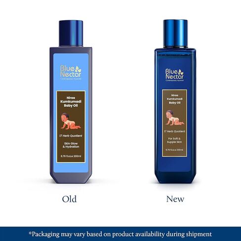 Blue Nectar Baby Oil with Pure Kumkumadi Oil for Glow & Hydration | Ayurvedic Baby Massage Oil for New Born | 100% Natural & Safe Baby Product for Delicate Skin (17 Herbs, 3.38 Fl Oz) in Kuwait