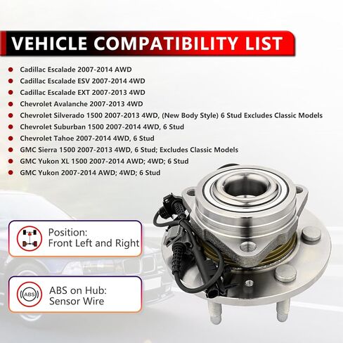 515096 4WD Front Wheel Hub and Bearing Assembly for Cadillac Escalade, for GMC Yukon, for 2007-2014 Chevy Tahoe, for Cadillac Escalade EXT, for Chevy Avalanche, for 2007-2013 GMC Sierra 1500 in Kuwait