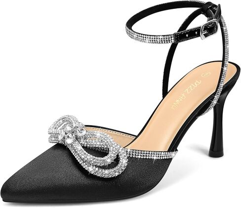PIZZ ANNU Women's Cienna High Heels Sexy Stiletto Pumps Closed Toe Mesh Sparkly Rhinestones Ankle Strap Dress Wedding Party Pumps Shoes in Kuwait