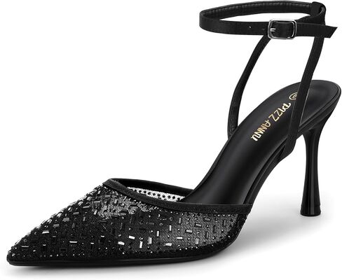 PIZZ ANNU Women's Cienna High Heels Sexy Stiletto Pumps Closed Toe Mesh Sparkly Rhinestones Ankle Strap Dress Wedding Party Pumps Shoes in Saudi Arabia