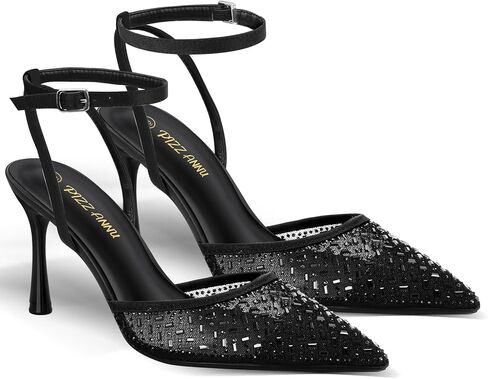 PIZZ ANNU Women's Cienna High Heels Sexy Stiletto Pumps Closed Toe Mesh Sparkly Rhinestones Ankle Strap Dress Wedding Party Pumps Shoes in Saudi Arabia