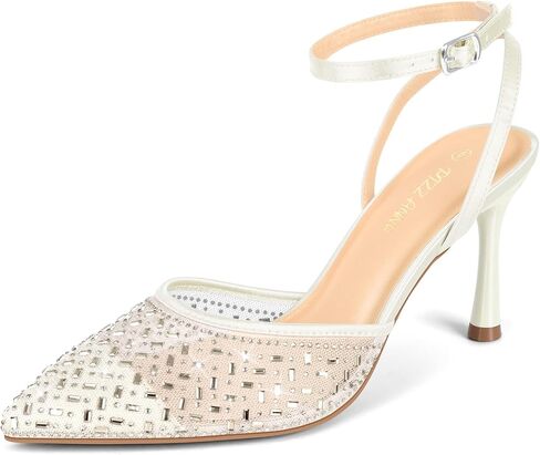 PIZZ ANNU Women's Cienna High Heels Sexy Stiletto Pumps Closed Toe Mesh Sparkly Rhinestones Ankle Strap Dress Wedding Party Pumps Shoes in Saudi Arabia