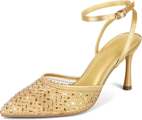 PIZZ ANNU Women's Cienna High Heels Sexy Stiletto Pumps Closed Toe Mesh Sparkly Rhinestones Ankle Strap Dress Wedding Party Pumps Shoes in Saudi Arabia