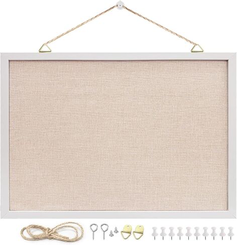 13.3"x17.7" inch Bulletin Board with Linen, White Wood Style Frame, with 10 Pushpins, Linen Cork Board, Ideal for School, Home & Office in Saudi Arabia