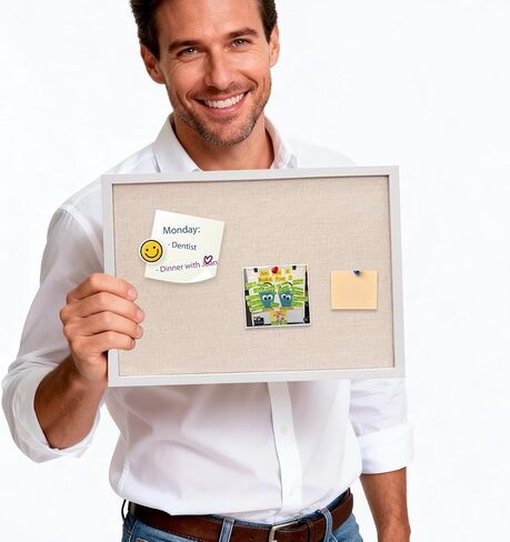 13.3"x17.7" inch Bulletin Board with Linen, White Wood Style Frame, with 10 Pushpins, Linen Cork Board, Ideal for School, Home & Office in Saudi Arabia