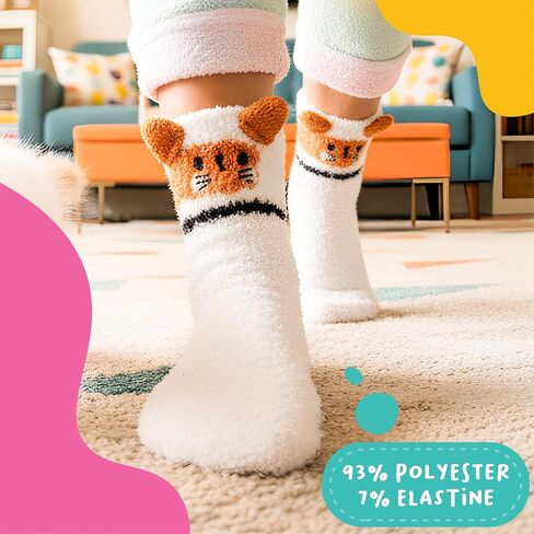 Cute Fuzzy Animal Socks Women Kitten Character – Fluffy Fun Comfy Gift Box Style – Funny Cozy Easter Basket Filler Idea – Size 5-9 in Kuwait