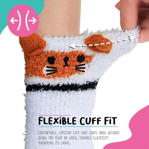 Cute Fuzzy Animal Socks Women Kitten Character – Fluffy Fun Comfy Gift Box Style – Funny Cozy Easter Basket Filler Idea – Size 5-9 in Kuwait