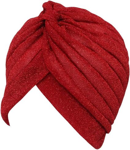 قطعتين من عمامة لامعة مطوية للنساء، قبعة قابلة للتمدد، قبعة صغيرة قابلة للتمدد، غطاء رأس مرن سهل الارتداء، إكسسوارات أغطية الرأس (أسود + أحمر) in Kuwait