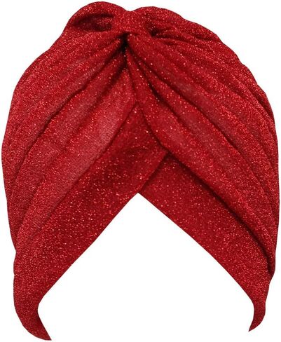 قطعتين من عمامة لامعة مطوية للنساء، قبعة قابلة للتمدد، قبعة صغيرة قابلة للتمدد، غطاء رأس مرن سهل الارتداء، إكسسوارات أغطية الرأس (أسود + أحمر) in Kuwait