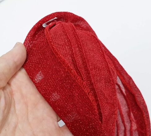 قطعتين من عمامة لامعة مطوية للنساء، قبعة قابلة للتمدد، قبعة صغيرة قابلة للتمدد، غطاء رأس مرن سهل الارتداء، إكسسوارات أغطية الرأس (أسود + أحمر) in Kuwait