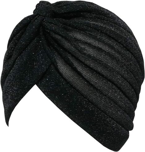 قطعتين من عمامة لامعة مطوية للنساء، قبعة قابلة للتمدد، قبعة صغيرة قابلة للتمدد، غطاء رأس مرن سهل الارتداء، إكسسوارات أغطية الرأس (أسود + أحمر) in Kuwait