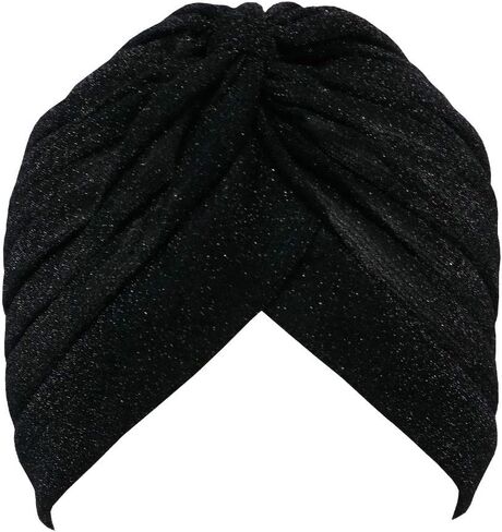 قطعتين من عمامة لامعة مطوية للنساء، قبعة قابلة للتمدد، قبعة صغيرة قابلة للتمدد، غطاء رأس مرن سهل الارتداء، إكسسوارات أغطية الرأس (أسود + أحمر) in Kuwait