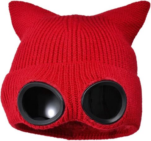Cat Ear Beanie Aviator Hat Goggles Women Cute Knit Winter Warm Fleece Lined Pilot Ear Flap Ski Cap Outdoor Sport in Kuwait
