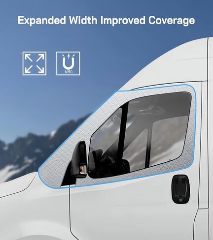 غطاء الزجاج الأمامي لسيارة Ford Transit 2015-2026 Motorhome، شاحنة صغيرة، مظلة النافذة الأمامية، غطاء أمامي أكسفورد من الفئة B للحماية من الأشعة فوق البنفسجية ودرع الخصوصية، فضي مع فتحات مرآة in Kuwait