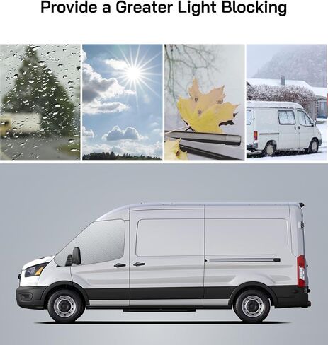 غطاء الزجاج الأمامي لسيارة Ford Transit 2015-2026 Motorhome، شاحنة صغيرة، مظلة النافذة الأمامية، غطاء أمامي أكسفورد من الفئة B للحماية من الأشعة فوق البنفسجية ودرع الخصوصية، فضي مع فتحات مرآة in Kuwait