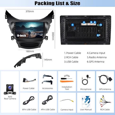 SIXWIN 2G+32G Android 13 Car Radio for Hyundai Elantra 2011 2012 2013 with Carplay Android Auto Mirror Link 26UI Bluetooth 9 inch Touchscreen with GPS Navigation WiFi EQ FM Backup Camera MIC in Kuwait