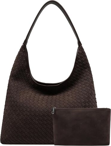 Suede Hobo Bags for Women, Vegan Leather Shoulder Bag Slouchy Top Handle Purses and Handbags Large Capacity with Clutch in Kuwait