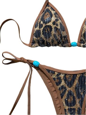 SOLY HUX Women's Leopard Sequin Bikini Set Cheetah Print Halter Triangle Tie Side String Bathing Suit Two Piece Swimsuit in Saudi Arabia